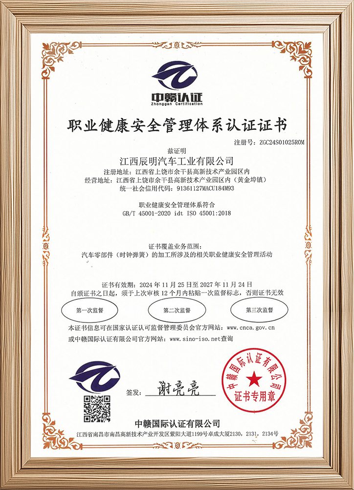 ISO 45001 occupational health and safety certificate
